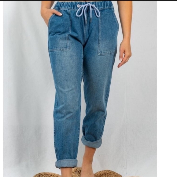 White birch relaxed fit plus size elastic waist denim joggers new without tags - Picture 2 of 8